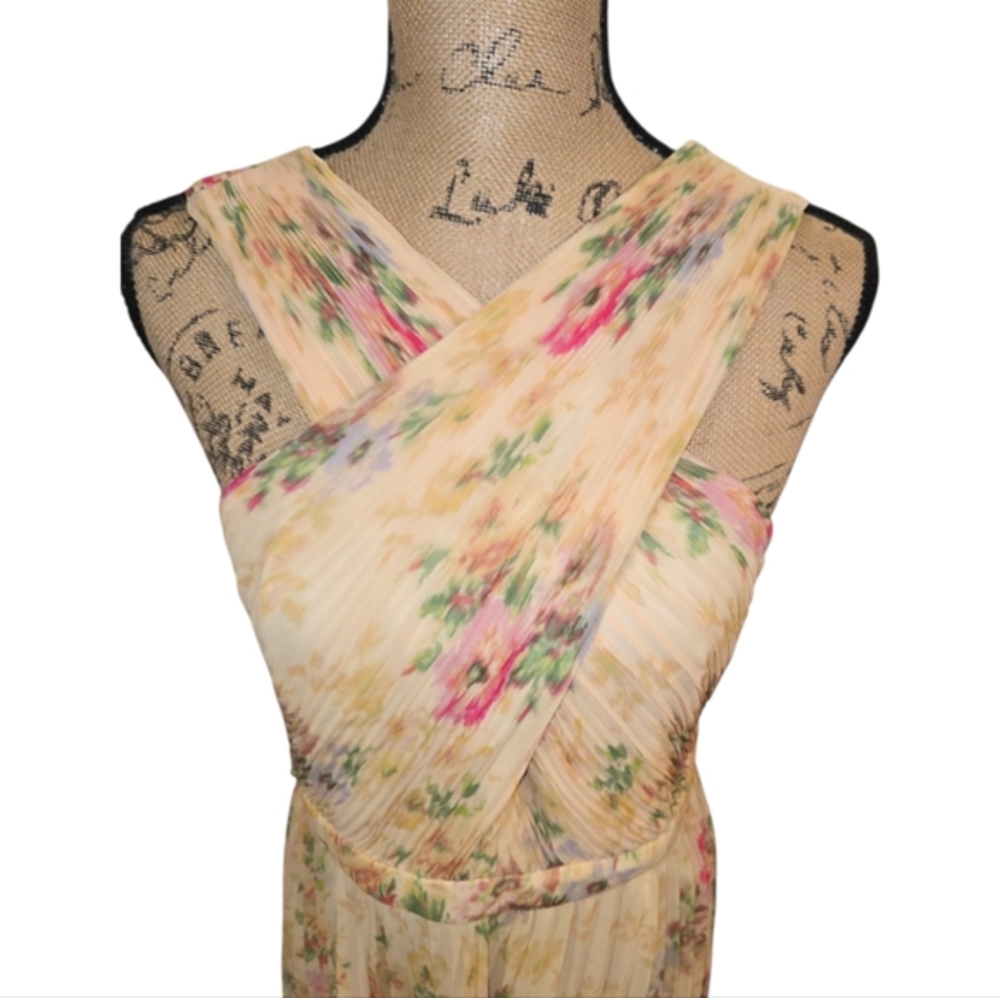 Ted Baker Amerah Light Yellow Pink Cross Front Pleated Midi Dress Size 3 Med 8 - Picture 7 of 16